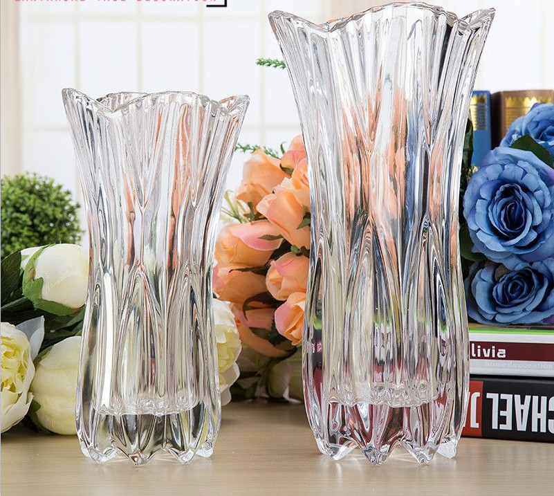 China Royal Glass Crystal Transparent Glass Vase Flower Decoration Machine Press factory