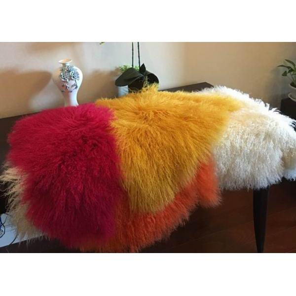 Quality Mongolian Rectangle Real Sheepskin Rug Long Curly Tibet Wool With Dyed Color for sale