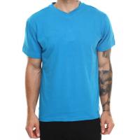 China Men blue tshirt plain front and back for wholesale V neck t shirt for man factory