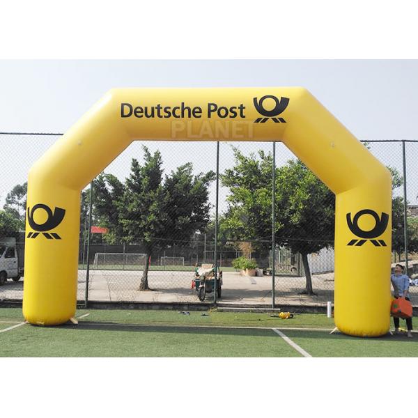 Quality 8.4m Commercial Full Printed PVC tarpaulin yellow color advertising inflatable archway for brand promotion for sale