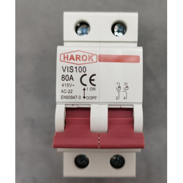 Quality HAROK 63 Amp 2 Pole Isolator Switch White Body With Red Knob Din Rail Products for sale