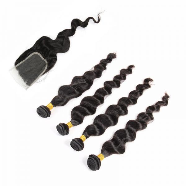 Quality Natural Color Black Indian Virgin Remy Hair Extensions 4 Bundles Loose Wave for sale