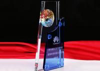 China Business Blue Glass Awards Cups Trophies , Custom Made Glass Trophies factory