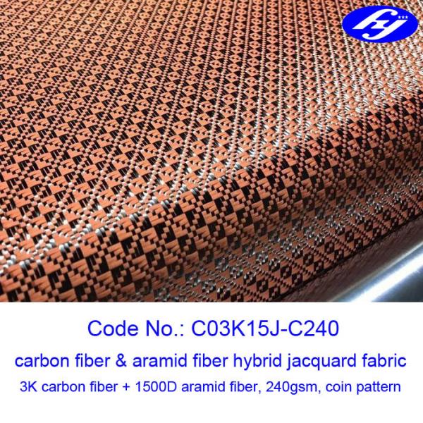 Quality Jacquard Coin Pattern Carbon Aramid Fabric Black / Red Carbon Aramid Hybrid for sale