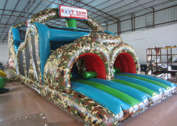 China Amusement Park Inflatable Obstacle Courses Boot Camp 14 X 3.8 X 4.8m Fire Resistance factory