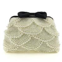 China Female Party Dumpling Jewellery Woven Beige Leather Clutch Purse for sale