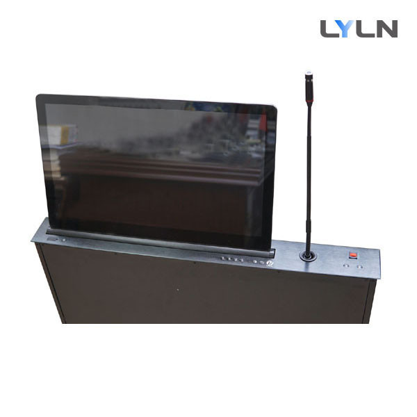Quality Conference Room Motorized Computer Monitor lift Interating with Audio-Technical XLR Microphone for sale