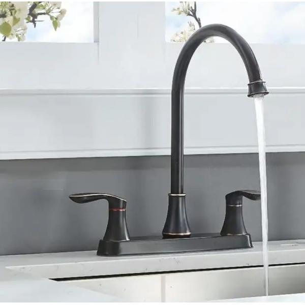 Quality Brass Satin Nickel Black Centerset Kitchen Faucet 8 Inch Two Handle for sale