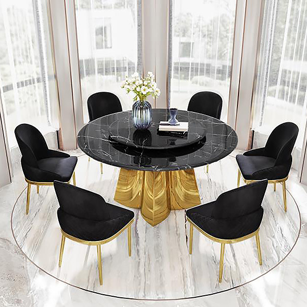 Quality Marble Round Turntable Dining Room Table With Stainless Steel Legs for sale