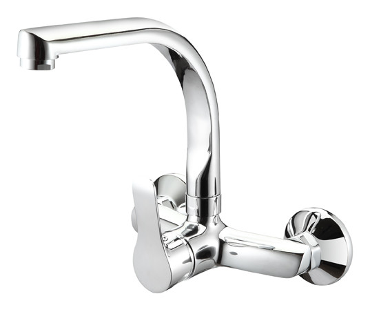 Quality 2 Hole Chrome Kitchen Mixer Faucet Wall Installation Single Lever Swivel Sink for sale