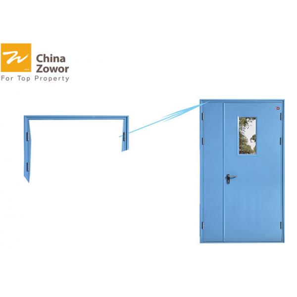 Quality Unequal Leaf Steel Fire Rated Exterior Doors With Vision Panel/Powder Coating for sale