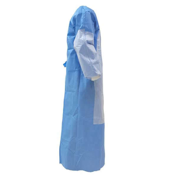 Quality Blue Ultrasonic Seam Non Woven SMS Isolation Gowns Medical Reinforced Surgical Gown for sale