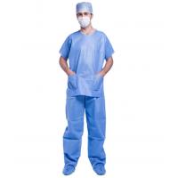 China Patient PP / SM Disposable Scrub Suit SMS Hospital Uniforms V Shape factory