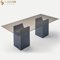 China 2.4m Length Modern Clear Tempered Glass Dining Table Marble Base for sale