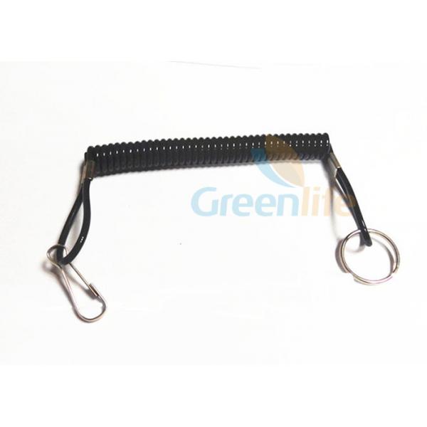 Quality Cut Resistant Wire Coil Tool Lanyard Balck Pistol Leash With J-Hook & Split Ring for sale