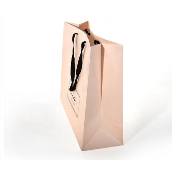 Quality Flat Cotton Handle Custom Design Paper Bags , Printed Paper Shopping Bags Pink for sale