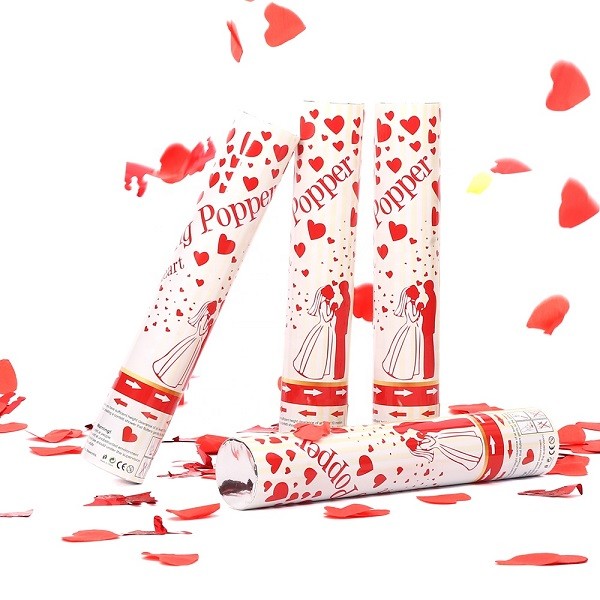 Quality 30cm Red Heart Foil Party Confetti Cannon Shooter Outdoor Indoor Use for sale