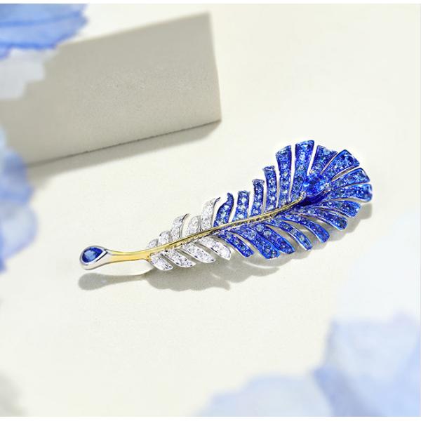 Quality Brooch Sapphire Virgo Necklace 0.25ct Diamond Feather Pendant for sale