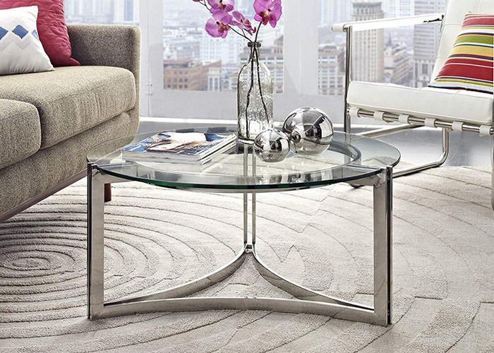 China High Gloss 24KGS 80cm Modern Round Glass Coffee Table for sale