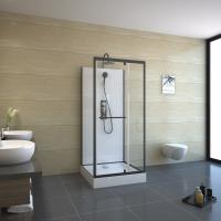 China Pivot Door Square 4mm Tempered Clear Glass Shower Cabin With White Acrylic Tray for sale
