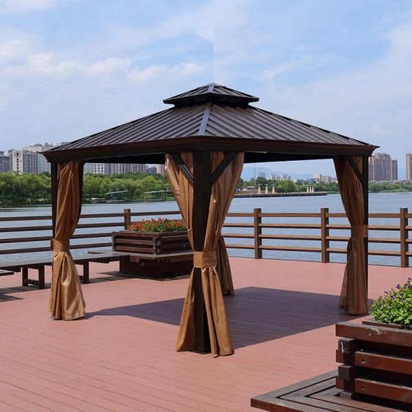 Quality Metal Roof Gazebo With Mosquito Nets Polycarbonate Double-Roof Canopy for sale