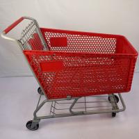 China 175L Red Semi Plastic Shopping Carts With 5 TPU Wheels Basket Shopping Trolley factory