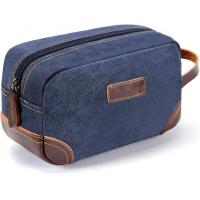 China Bathroom Toiletry Travel Bag For Men , Blue Leather And Canvas Large Dopp Kit factory