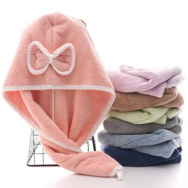 Quality Bowknot Microfiber Head Hair Towel Wrap With Button 25x65cm for sale