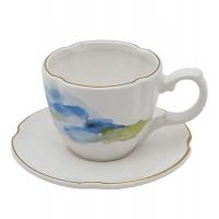 China Ceramic Tea Cup And Saucer Set European Style White Stoneware Ceramic Print Coffee Water Mug Cup factory