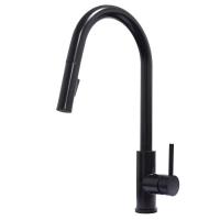 China Lead free Matte black long neck kitchen faucet single handle black kitchen faucet with pull out sprayer factory