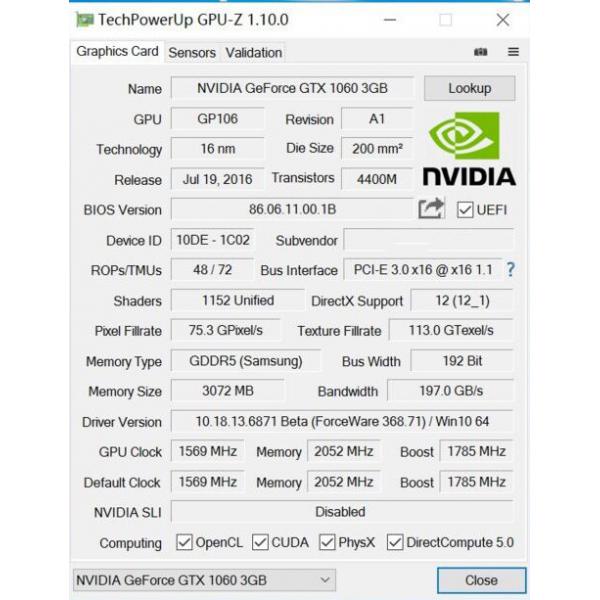 Quality 16 Nm Gaming Graphic Cards GTX 1060 3GB 5GB GDDR5 192 Bit Support HDCP 400W for sale