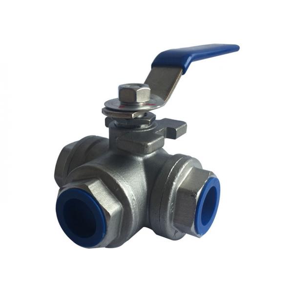 Quality CF8M BSP 3 Way Ball Valve  L type  Female Threaded 6.3Mpa / 1000PSI for sale