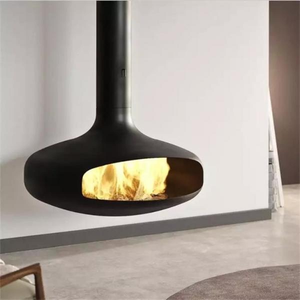 Quality Morden Black Ceiling Suspended Wood Burning Steel Fireplace Stove For Indoor for sale