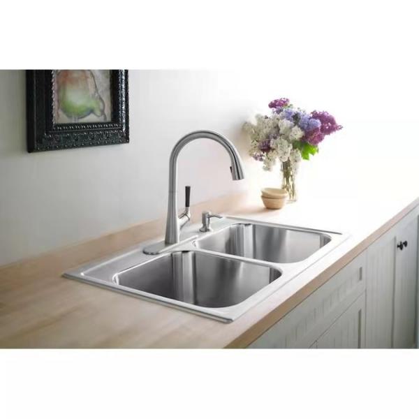 Quality Four Holes Deep Stainless Steel Double Bowl Sink Self Rimming for sale