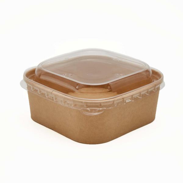 Quality 650ml Square Kraft PE Lined Microwavable Paper Food Take Out Containers for sale