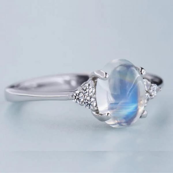 Quality Oval Rainbow Moonstone Ring Cabochon Cut Moonstone Engagement Women Jewelry for sale