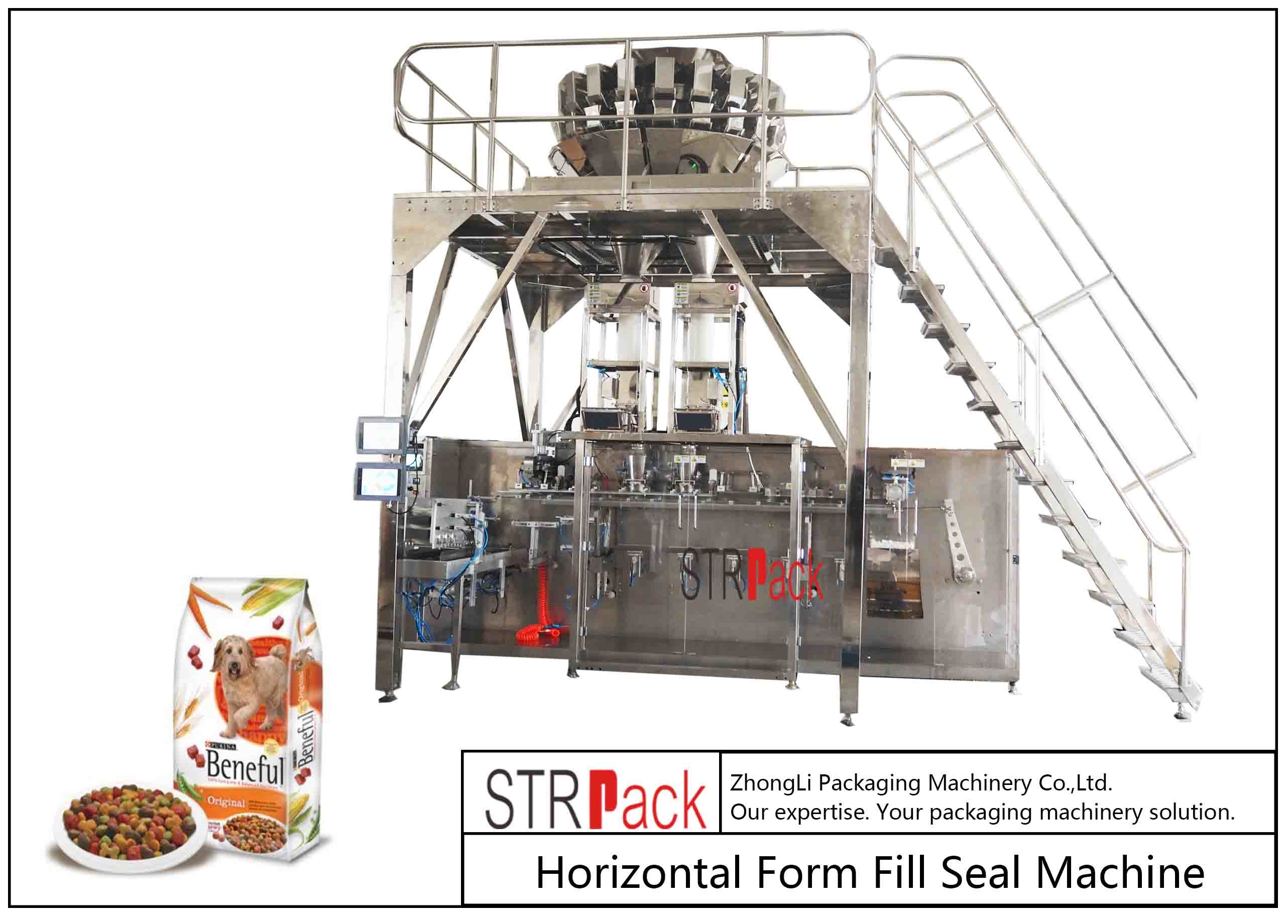 China Pet Food Doypack Bag Premade Pouch Packaging Machine With Multi Head Scale And Metal Detector Machine factory