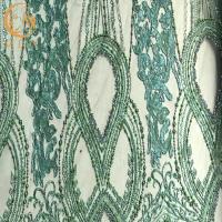 China Sophisticated Green Beaded Lace Fabric / Lace Material Fabric For Bridal Dress factory