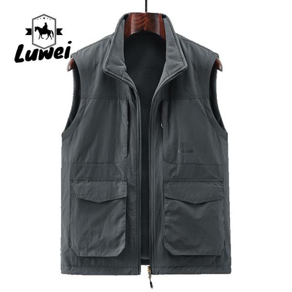 Quality Multi Pockets Cargoes Waistcoat Solid Color Utility Zipper Sleeveless Sherpa for sale