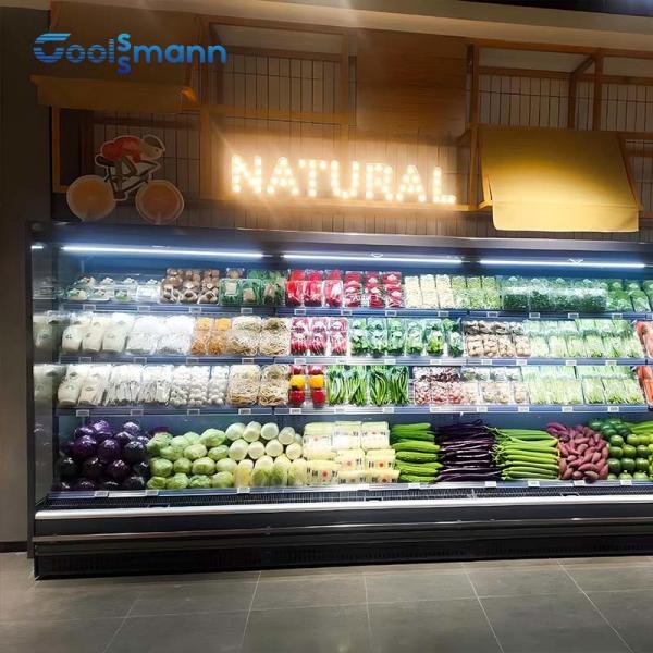 Quality Four Layer Open Front Refrigerated Display Case Air Curtain Adjustable Shelf for sale