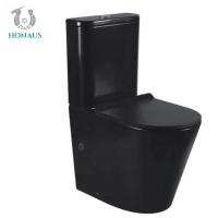 Quality Apartments Black Rimless Toilet Wash Down WC Two Piece Commode No Stains for sale