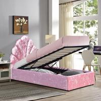 China Double Size Bsci Gas Lift Storage Bed Frame Elegant Pink  Velvet Fabric Ottoman factory