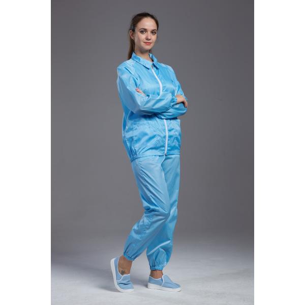 Quality ESD anti static Protective Coverall Suit with condutive fiber blue color washable jacket and pants for sale