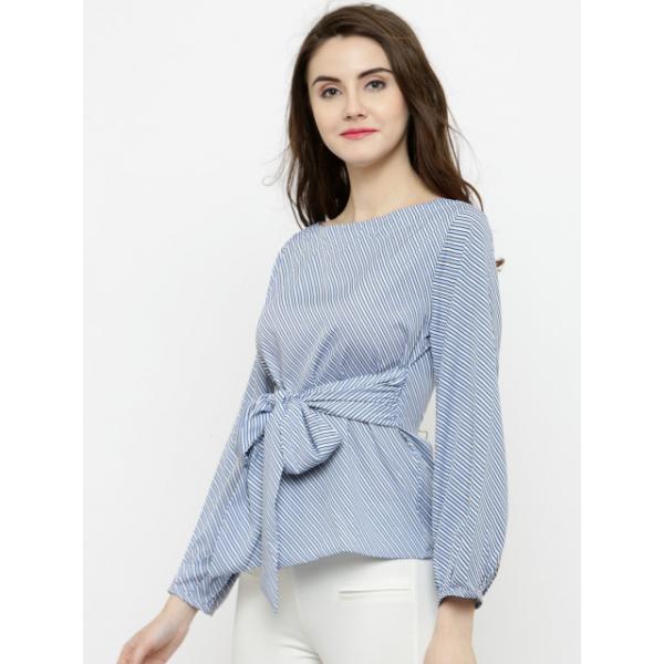 Quality Women White & Blue Striped Blouse for sale