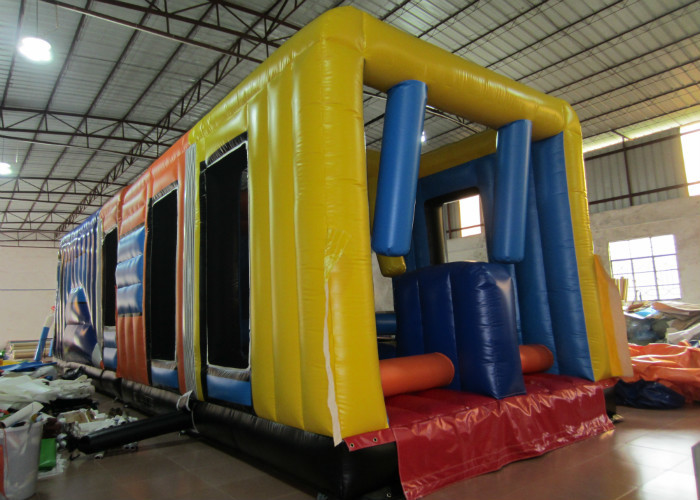 China New design inflatable bus obstacle course inflatable public bus shaped obstacle courses inflatable outdoor games factory