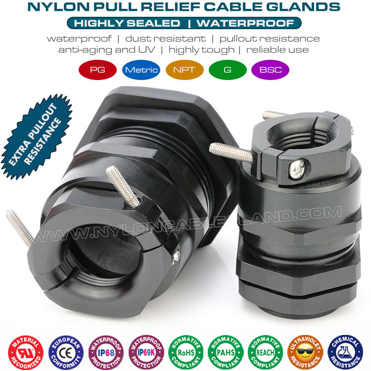 Polyamide Plastic PG & Metric Adjustable Watertight Black Cable Glands (IP68) with Metal Strain Relief Clamp