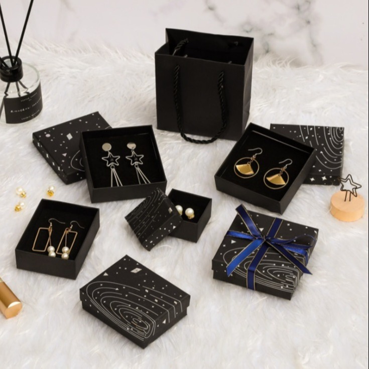 China Rectangle Small Jewelry Packaging Boxes Earrings Luxury Paper Gift Box Black factory