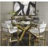 China Gold Round Glass Dining Table , Stainless Steel Base Dining Table With Glass Top factory