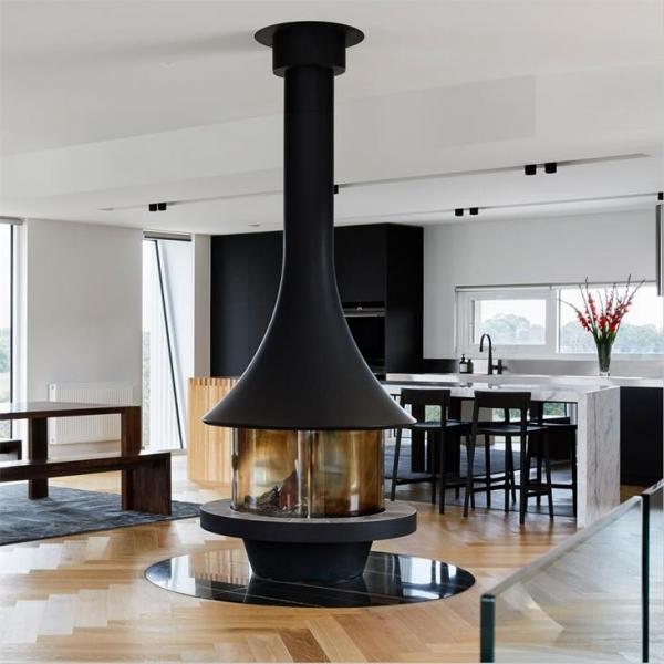Quality Indoor Decorative Ceiling Mounted Wood Burning Suspended and Rotating Fireplace for sale