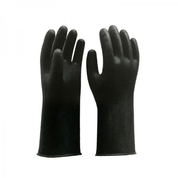 Quality WaterProof Black Industrial Rubber Gloves 32 Cm Unflocked Lining Chemical Resistant for sale